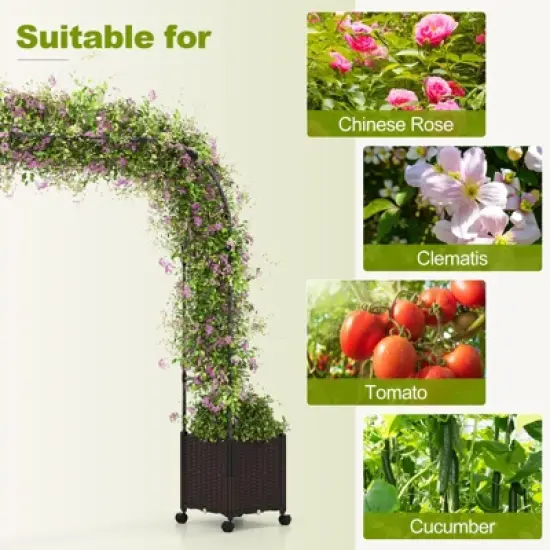 Tangkula 6.6 FT Arch Arbor Trellis w/ 2 Planter Boxes Garden Pergola Arbor w/ Detachable PE-Coated Metal Tubes Self-Watering System & Lockable Wheels image {3}
