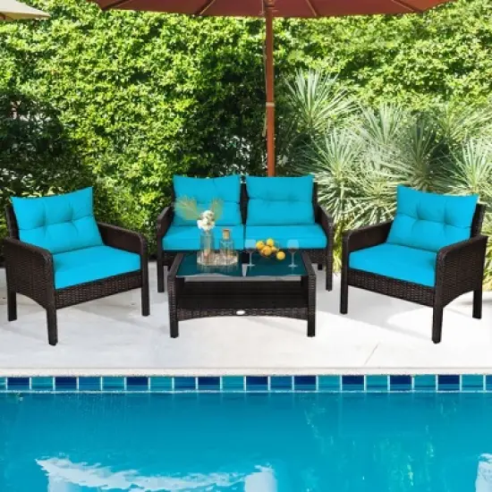 Tangkula 8PCS Rattan Patio Conversation Set Outdoor Furniture Set Cushioned image {2}