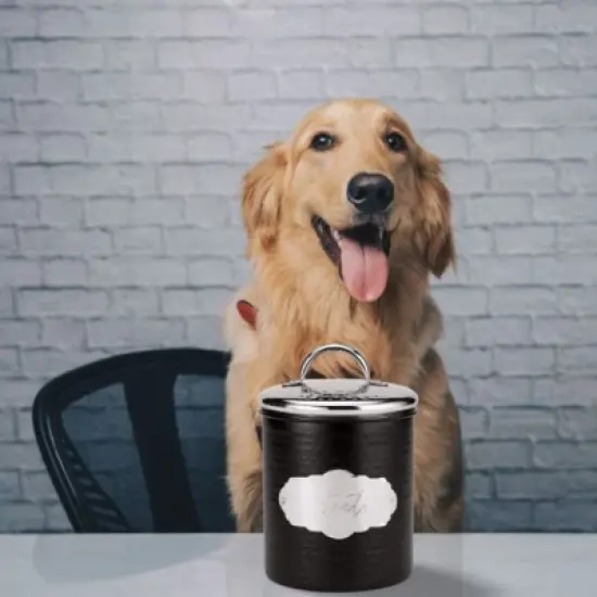 Amici Pet Cavalier Treats Canister, Black & Silver Hammered Metal Dog Treat Container with Handle Lid - 38 Oz. Airtight Pet Food Storage Jar image {2}
