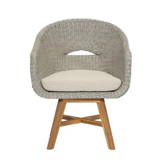 Christopher Knight Home Ione Outdoor Aluminum, Rattan and Acacia Dining Arm Chair with Cushion (Set of 2) image {3}