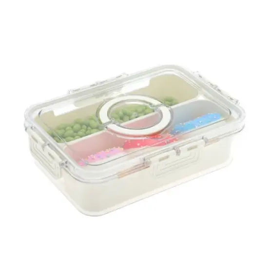 Unique Bargains Sealed Rectangle Fridge Food Storage Containers 2 Compartment White Transparent 1 Set image {6}
