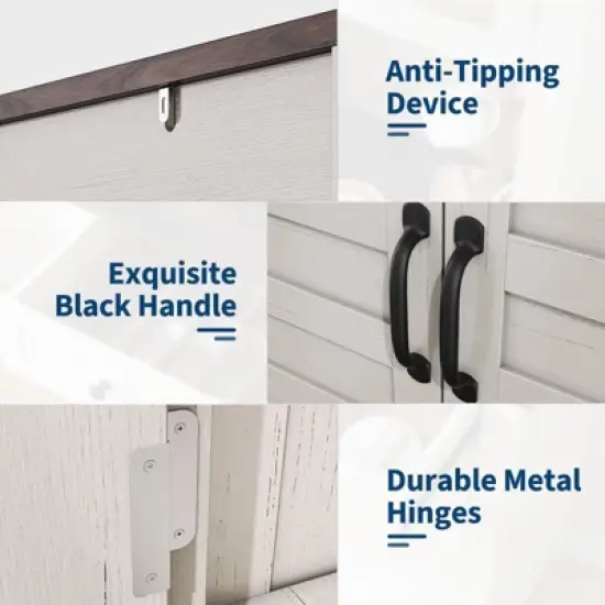 Kitchen Pantry, 72" Farmhouse Coffee Bar Table with Storage Drawers & Glass Doors image {6}