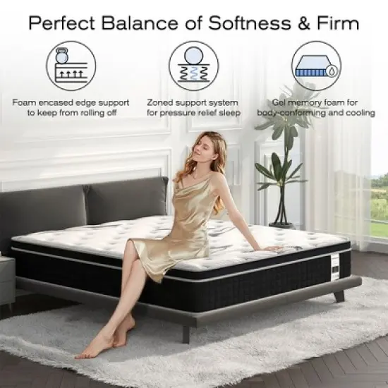 Martisiluna YM-QU Hybrid Gel Memory Foam Mattress In a Box with Individually Wrapped Coil Innerspring and Enhanced Edge Support image {3}