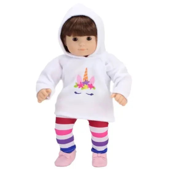 Sophia's - 15" Doll - Unicorn Hooded Fleece & Rainbow Leggings - White image {3}