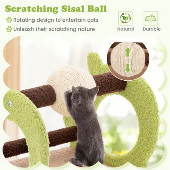 Tangkula 2-Tier Dinosaur Cat Tree Tower w/ Rotating Scratching Sisal Ball Climbing Rods image {6}