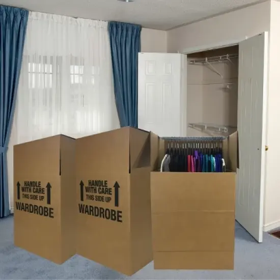 UBMOVE Pack of 3 Space Savers Shorty Wardrobe Moving Boxes With Hanging Bar 20" x 20" x 34" image {4}