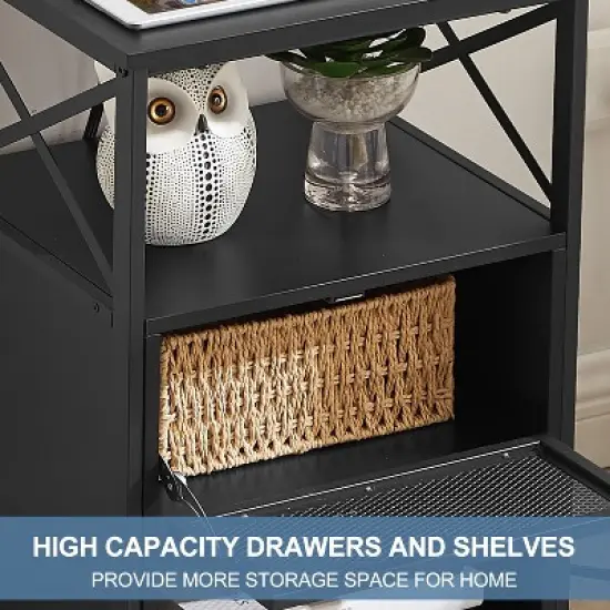 VECELO 1/2 Pcs Nightstands with USB Ports and Outlets, Modern Bedside End Tables Night Stands with Drawer and Storage Shelf image {8}