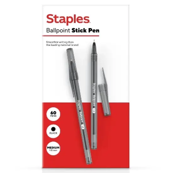 Staples Ballpoint Pen Medium Point 1.0mm Black Ink 60/Pack (ST52862) image {5}