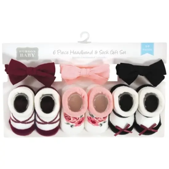 Hudson Baby Infant Girls Headband and Socks Giftset, Burgundy Black, One Size image {1}