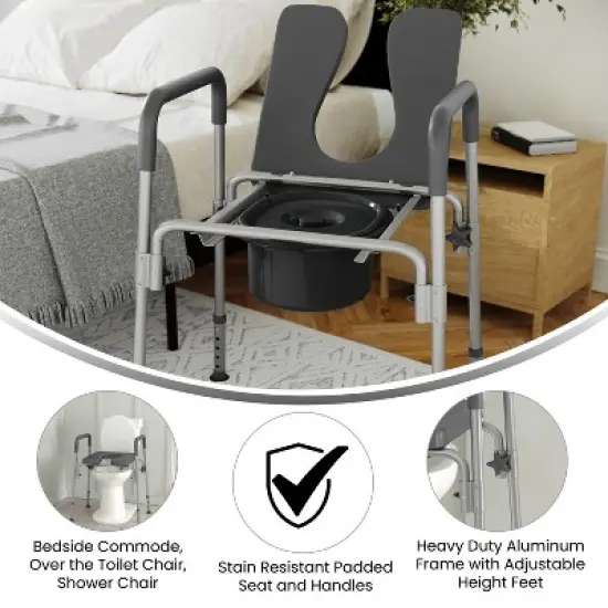 Emma and Oliver Shower Commode Chair with Safety Rail, Height Adjustable Frame, Padded Seat & Armrests, Removable Pail with Lid, Fits Most Toilets image {9}
