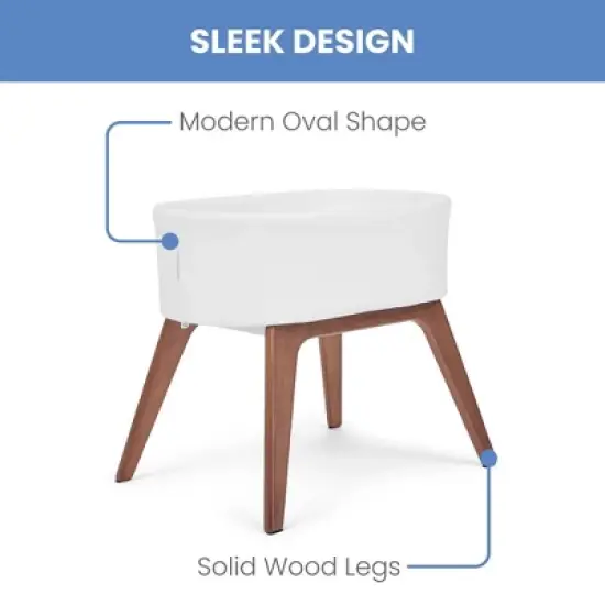 Delta Children Aero Bassinet Modern Portable Baby Crib with Solid Wood Legs, Mattress Pad and Fitted Sheet - White image {5}