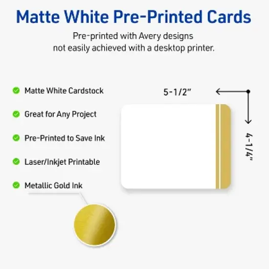 Avery 4.25" x 5.5" Cards, Gold Double-Dipped Edge, 20 ct image {1}