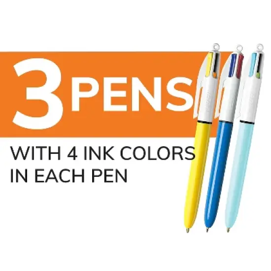 BIC Retractable Ballpoint Pen Medium Point Assorted Inks 3/Pack (MMXP31-AST) image {6}