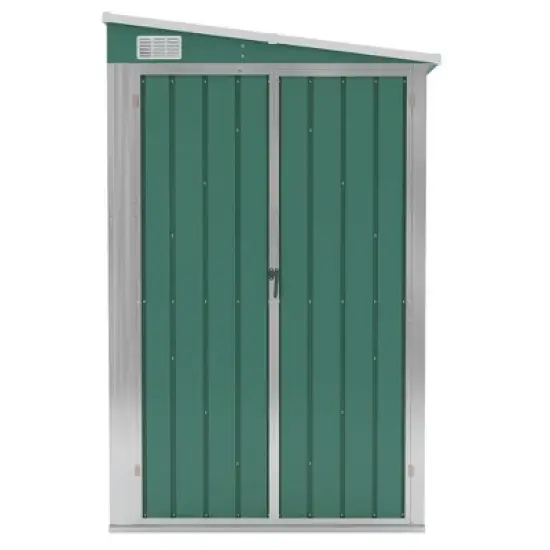 vidaXL Storage Shed Wall-mounted Garden Shed for Backyard Galvanized Steel - Green 46.5" x 150.4" x 70.1" image {2}