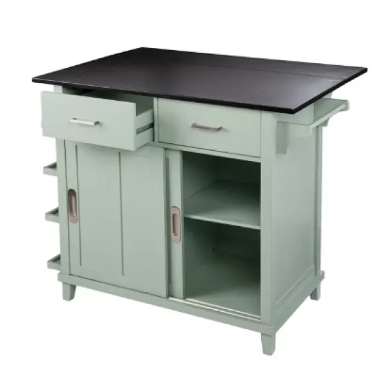 Thall Freestanding Kitchen Island Mint Green/Black - Aiden Lane image {10}