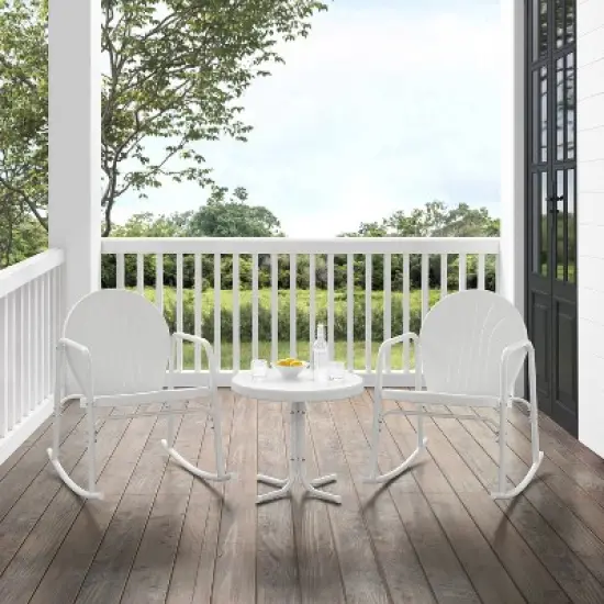 Griffith 3pc Outdoor Rocking Chair Set - White - Crosley image {4}