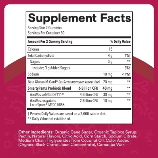 SmartyPants Adult Prebiotic & Probiotic Chewables for Digestive & Immune Support Capsules - 60ct image {3}