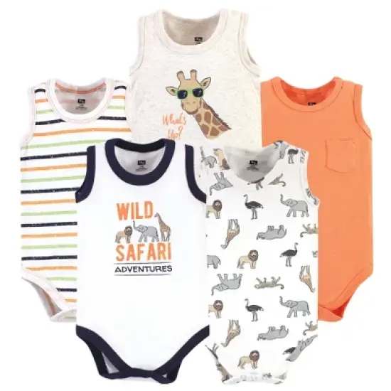 Hudson Baby Infant Boy Cotton Sleeveless Bodysuits 5pk, Wild Safari image {6}