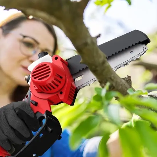 Gardenjoy Cordless Mini Chainsaw - 6 Inch - 21V with 2 Batteries & 2 Chains - Safety Lock & Auto Oiler image {9}
