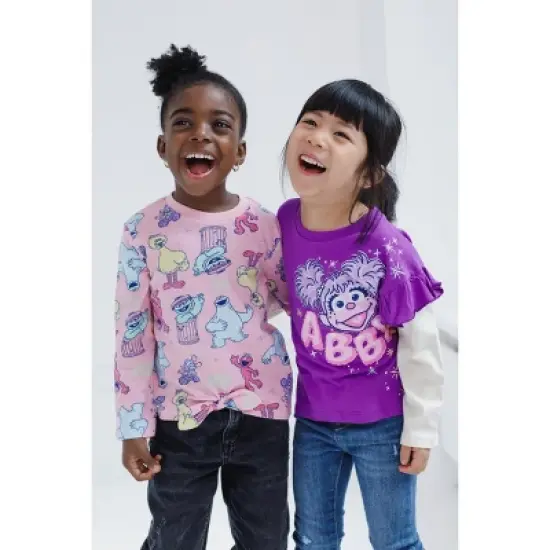 Sesame Street Elmo Cookie Monster Abby Cadabby Infant Baby Girls 2 Pack Hangdown Long Sleeve T-Shirts Purple / Pink 24 Months image {5}