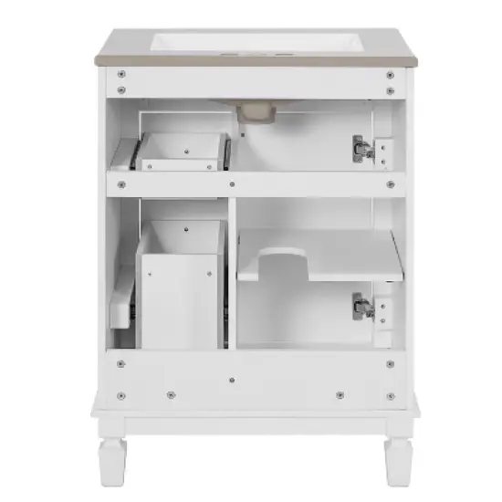 LOVSON 24'' Modern Bathroom Vanity with Ceramic Sink, 2 Drawers, Compact Bathroom Cabinet, White image {9}