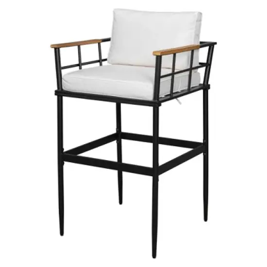 Whisen Iron Outdoor Dining Set with Acacia Wood Armrest Suitable For Patio, Balcony Or Backyard image {4}