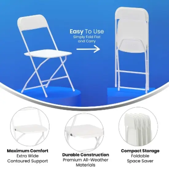 Emma and Oliver 4 Pack of All-Weather, Extra Wide Contoured Plastic Folding Chairs with Metal Frame and 650 lb. Static Weight Capacity image {10}