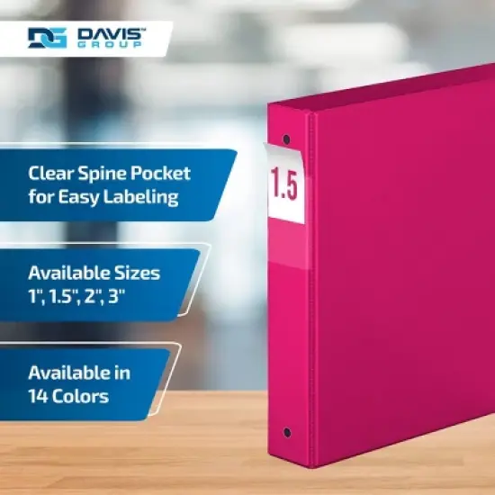 Davis Group 6pk 1.5" Premium Economy Round Ring Binders Pink: Hard Cover, 275 Sheet Capacity, 2 Pockets, Polypropylene image {4}