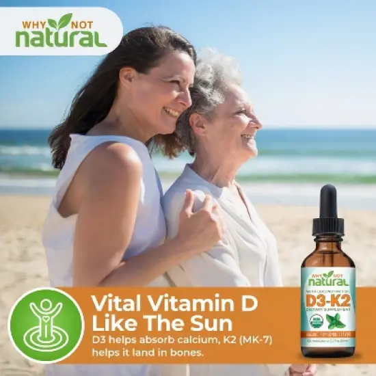 Why Not Natural Organic Vitamin D3 K2 (MK-7) Liquid Drops, 5000 IU with MCT Oil for Bone, Teeth, Heart & Immune Support image {2}