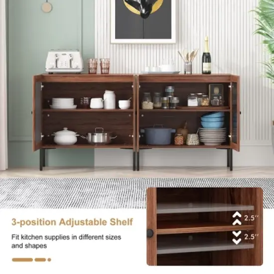 Costway Rattan Buffet Sideboard Wine Cabinet Cupboard with Adjustable Shelf Oak/Walnut image {6}