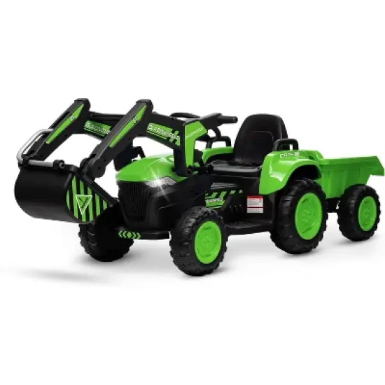 12V 3 in 1 Kids Ride On Excavator & Tractor with Detachable Trailer, Kids Electric Vehicles with Remote Control, Digger, LED Lights, Music image {7}