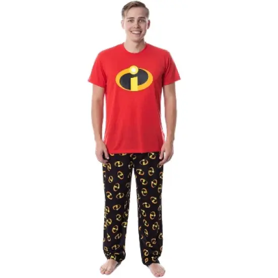 Disney Mens' The Incredibles Logo Sleep Pajama Set Shirt Pants Multicolored image {4}
