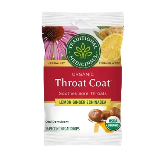 Traditional Medicinals Throat Coat Lemon Ginger Echinacea Lozenges - 16ct image {3}