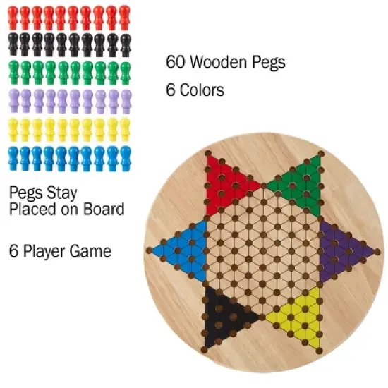 Toy Time Chinese Checkers Game Set for Adults and Kids - 11" Wooden Board and Traditional Pegs image {2}