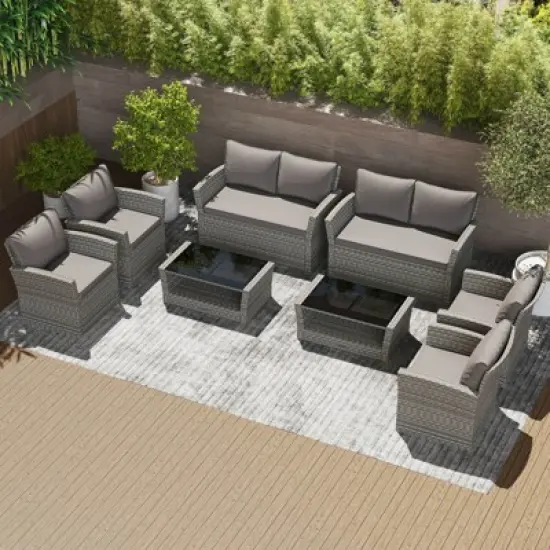 Costway 8 PCS Patio Furniture Set with 4 Rattan Chairs Loveseat Coffee Table Cushions image {4}