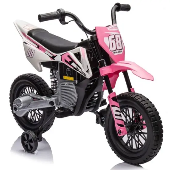 12V Electric Dirt Bike, Kids Electric Motorcycle with 25W*2 Motor, Twist Grip Throttle, Training Wheels, Spring Suspension image {9}