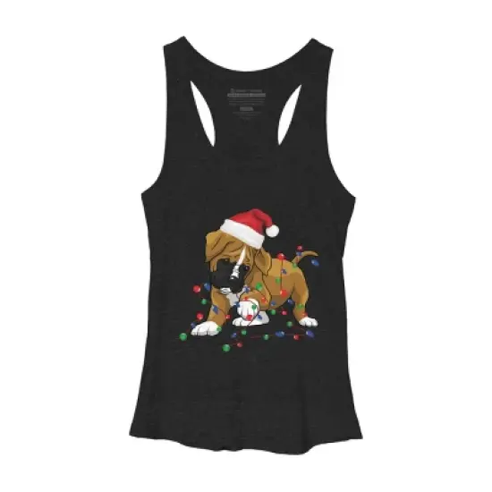 Women's Design By Humans Saint Bernard dog christmas light costume hat santa Fairy lights By Rondes Racerback Tank Top image {3}
