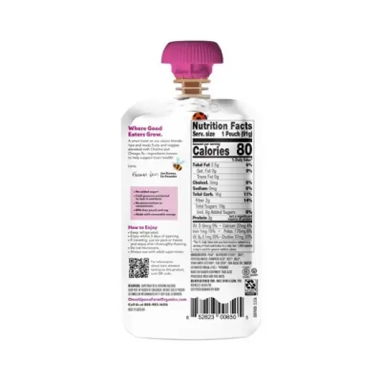 Once Upon a Farm Smart Blend Ras-Pear-y Kale Organic Snack Pouch - 3.2oz image {1}