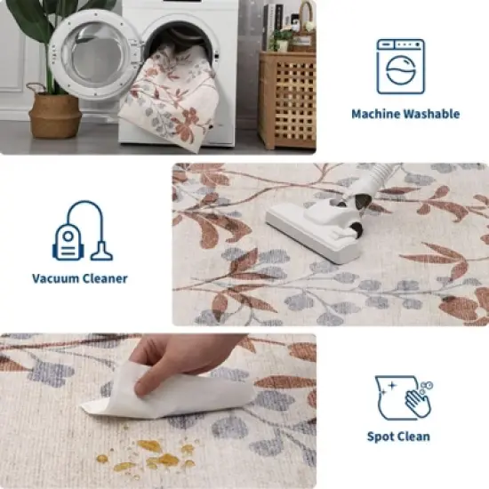 Machine Washable Area Rugs for Living Room Soft Non Slip Rug for Bedroom Large Ultra Thin Under Table Dining Room Rug image {7}