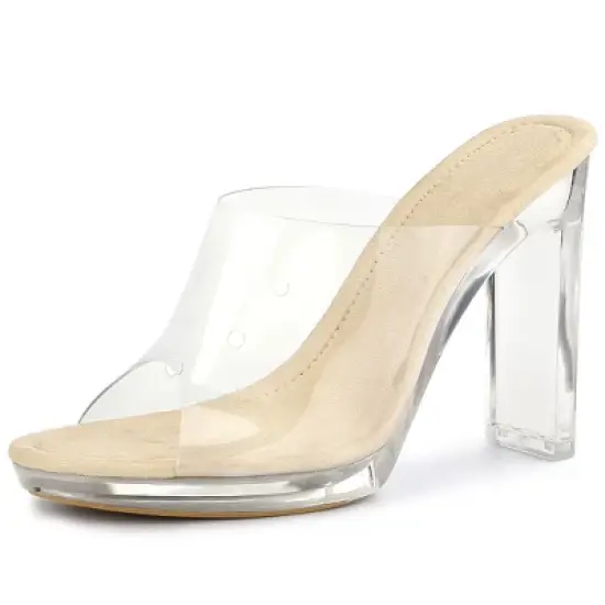Allegra K Women's Clear Platform Block Heeled Slides Sandals image {9}