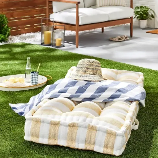 Bold Stripe Indoor/Outdoor French Floor Cushion Gold/Cream - Hearth & Hand&trade; with Magnolia image {1}