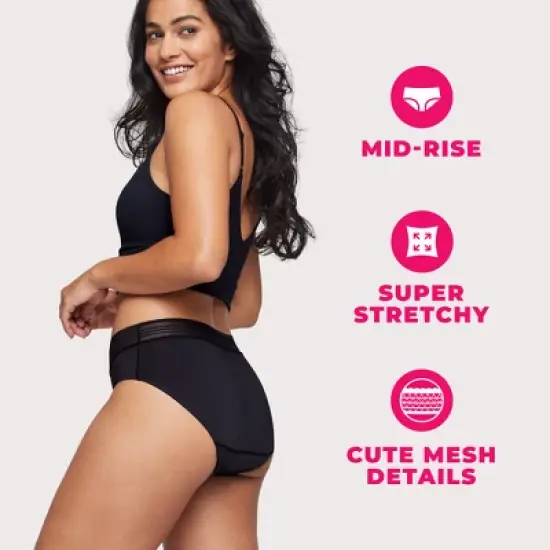 Proof Women's Mesh Trim Briefs, Moderate Absorbency Period Underwear - Black image {5}