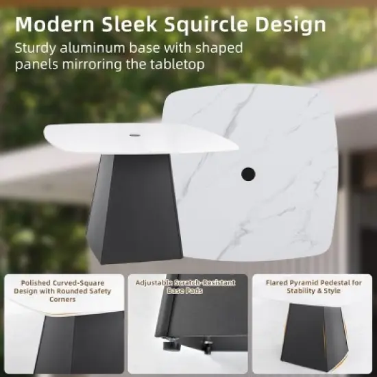 44" Outdoor 4 Seater Dining Table, Modern Patio Table with Square Sintered Stone Top and Aluminum Frame, Ideal for Balcony or Garden &ndash; Cuddlewood image {5}