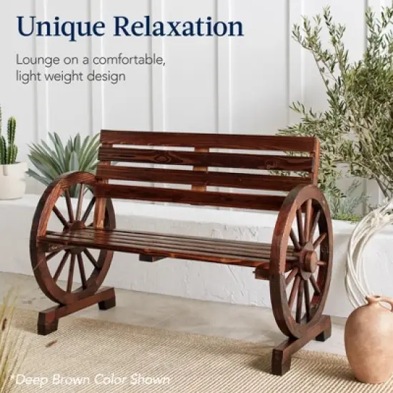 Best Choice Products 2-Person Wooden Wagon Wheel Bench for Patio, Garden, Outdoor Lounging w/ Rustic Design image {6}