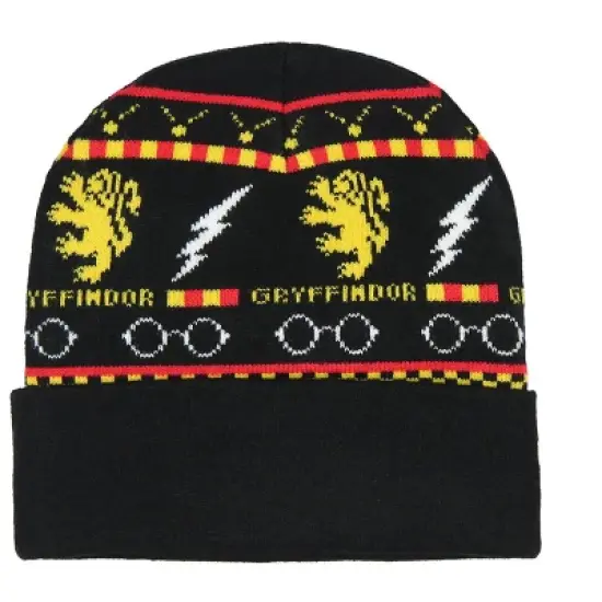 Harry Potter Gryffindor Themed Design Knit Cuff Beanie and Glove Set Youth OSFM Black image {3}