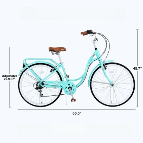 INFURNIC Bicycles, 26 Inch Ladies Bicycle with Adjustable Seat, Commute Bicycle Women Ladies, Green, 66.5"*22.83"*45.7" image {1}