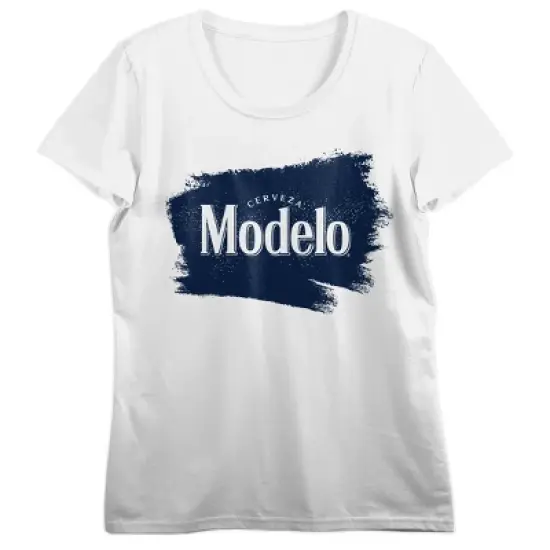 Modelo Distressed Patch Logo Crew Neck Short Sleeve White Women's T-shirt image {2}