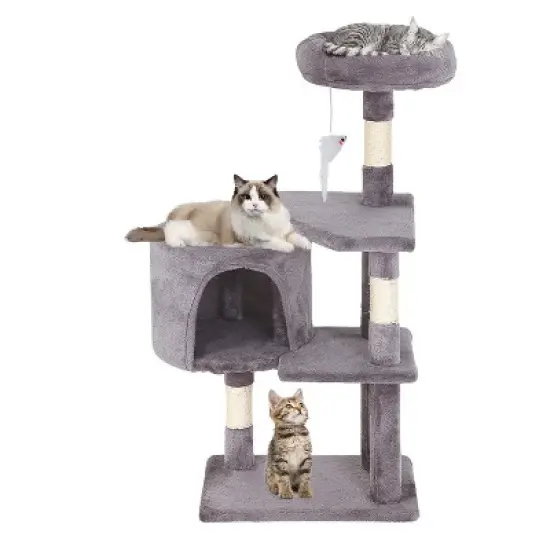 BestMassage Cat Tree 36 Inch Tall Multi-Level Cat Tower Cat Condo with Soft Plush Fabric Sisal Scratching Posts and Hanging Toys image {9}