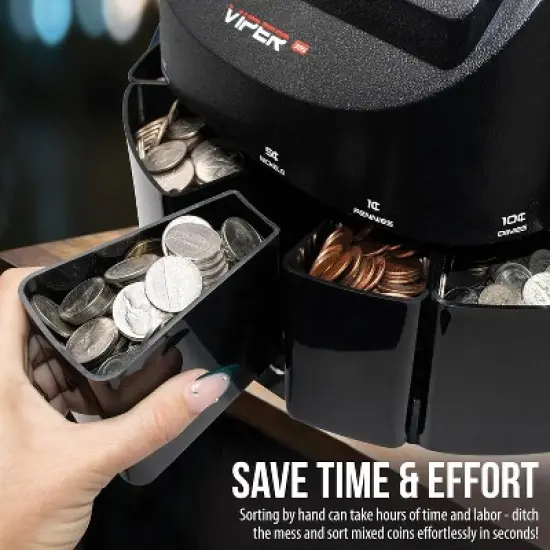 SafeTech Viper V395 Coin Counter, Sorter, and Wrapper, with 48 Preformed Wrappers and Dust Cover in Black image {7}