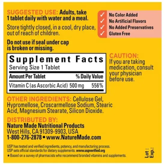 Nature Made Vitamin C 500mg Tablet - 100ct image {2}